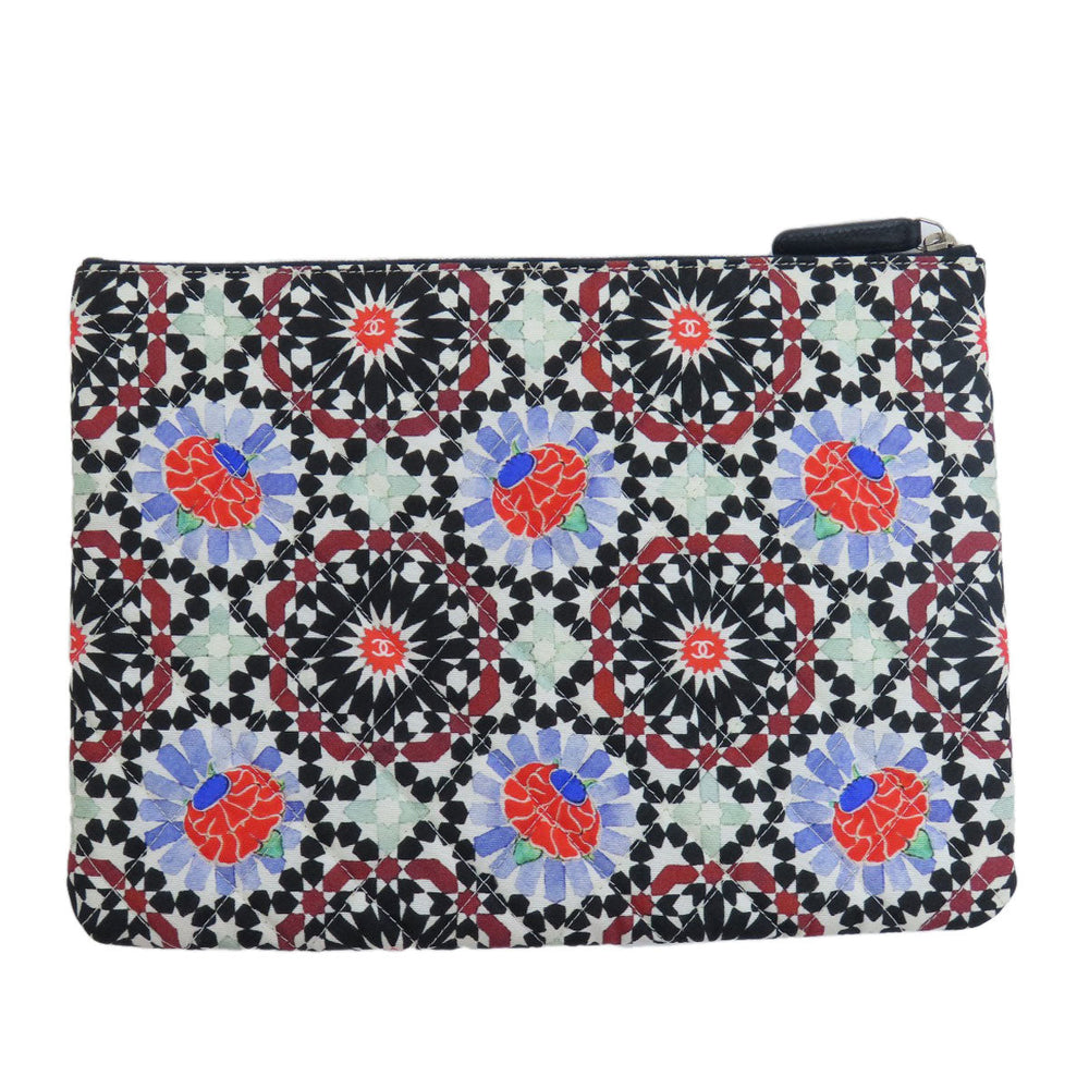 CHANEL Accessory pouch A82074 canvas black COCO Mark Flower Motif SilverMetal Women Used Authentic