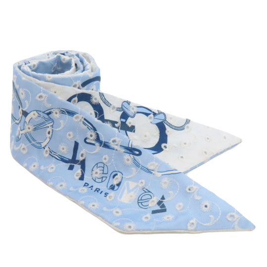 HERMES scarf silk blue Twilly Women Used Authentic