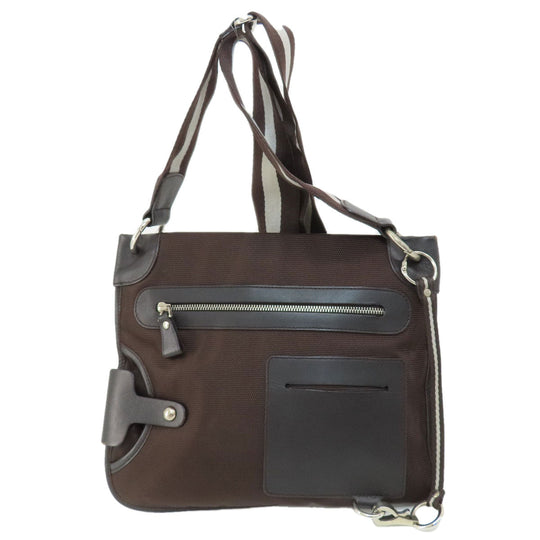 BALLY Shoulder Bag canvas Brown Barry Stripe Women Used Authentic