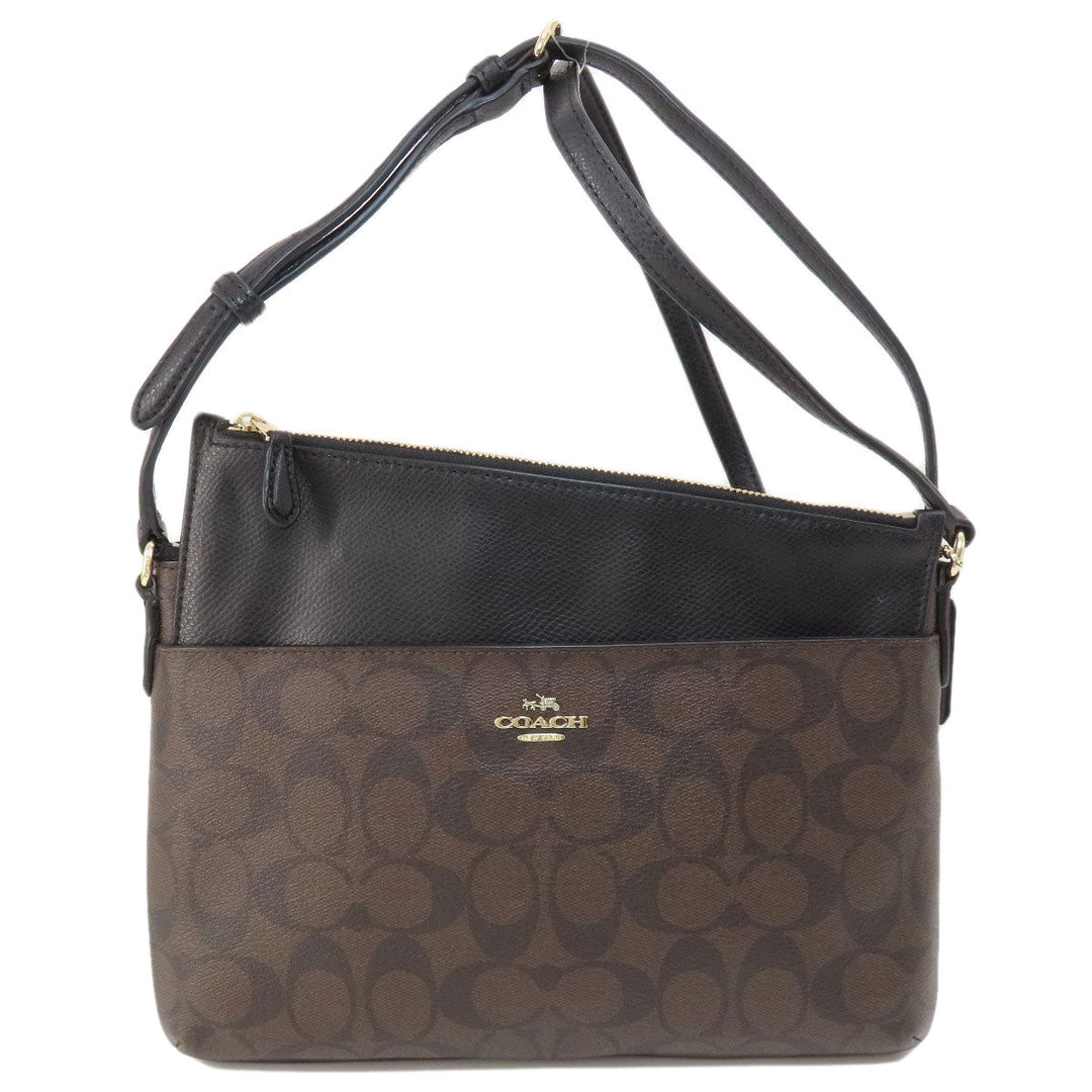 COACH Shoulder Bag F52657 PVC black Signature Women Used Authentic