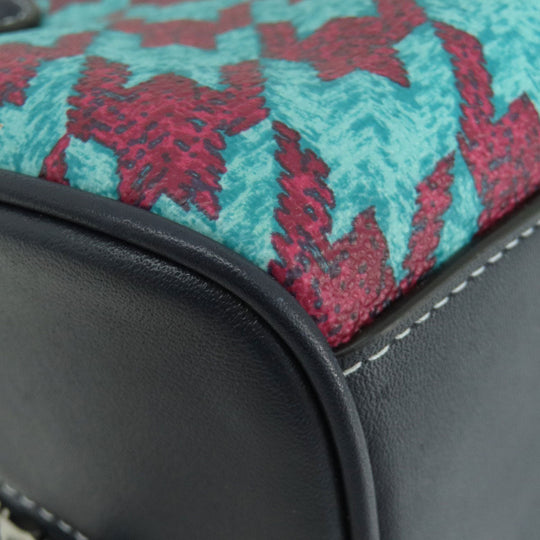 COACH Handbag CJ628 PVC green Sydney Satchel Houndstooth Print 2WAY Women Used Authentic