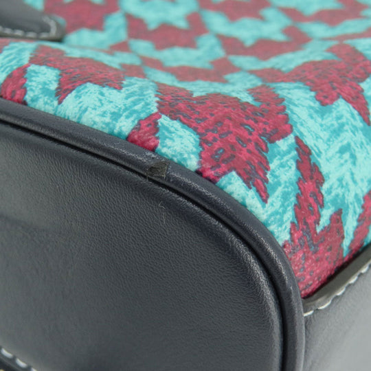 COACH Handbag CJ628 PVC green Sydney Satchel Houndstooth Print 2WAY Women Used Authentic