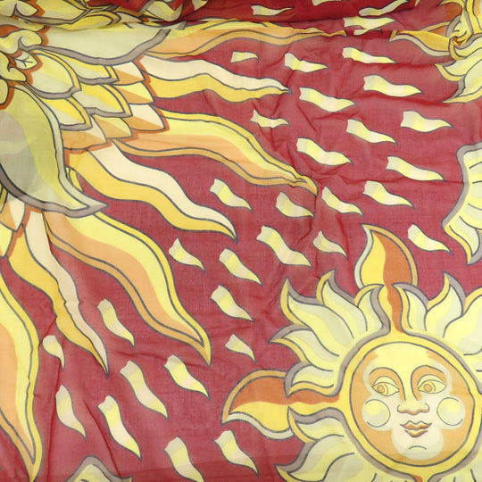 HERMES Stall cotton Brown Sun pattern large scarf Women Used Authentic