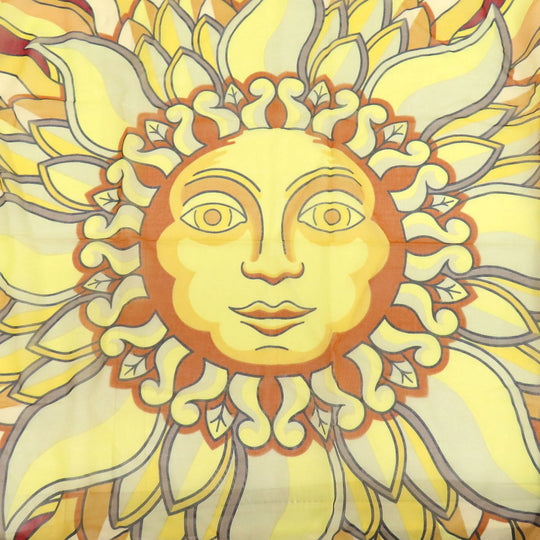 HERMES Stall cotton Brown Sun pattern large scarf Women Used Authentic