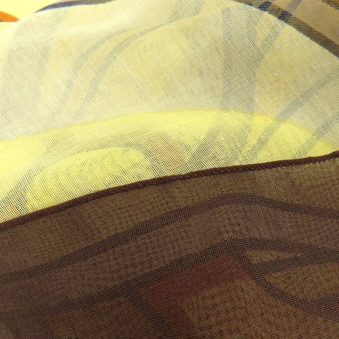 HERMES Stall cotton Brown Sun pattern large scarf Women Used Authentic