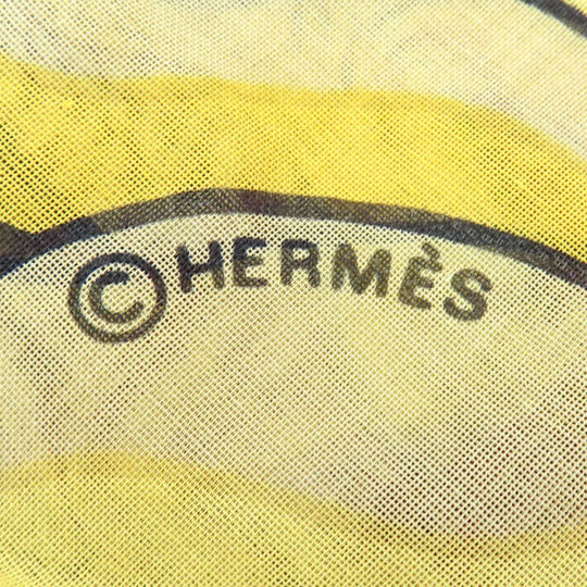 HERMES Stall cotton Brown Sun pattern large scarf Women Used Authentic