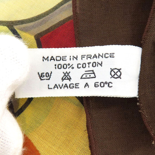 HERMES Stall cotton Brown Sun pattern large scarf Women Used Authentic