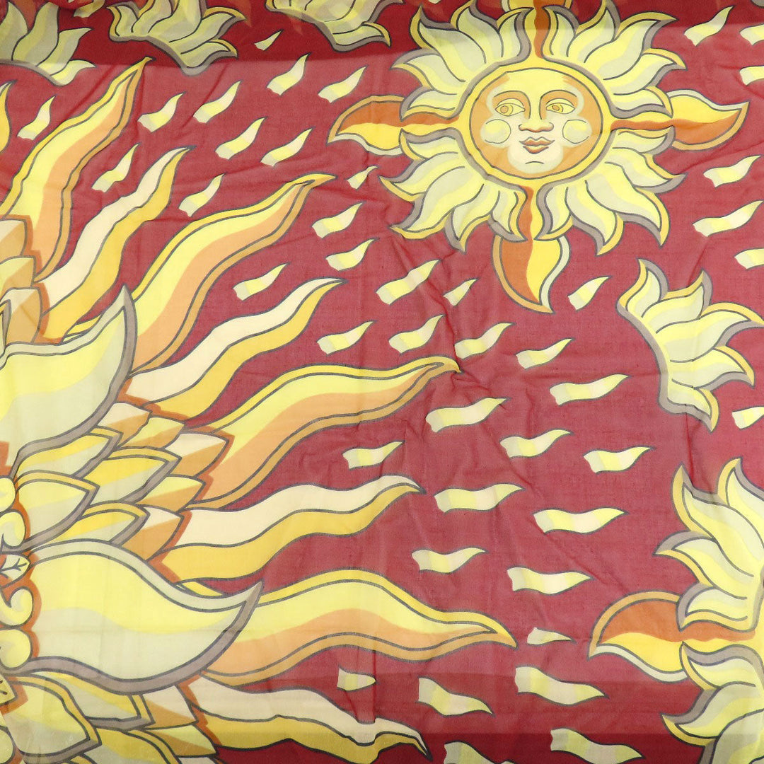 HERMES Stall cotton Brown Sun pattern large scarf Women Used Authentic