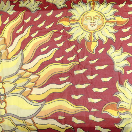 HERMES Stall cotton Brown Sun pattern large scarf Women Used Authentic