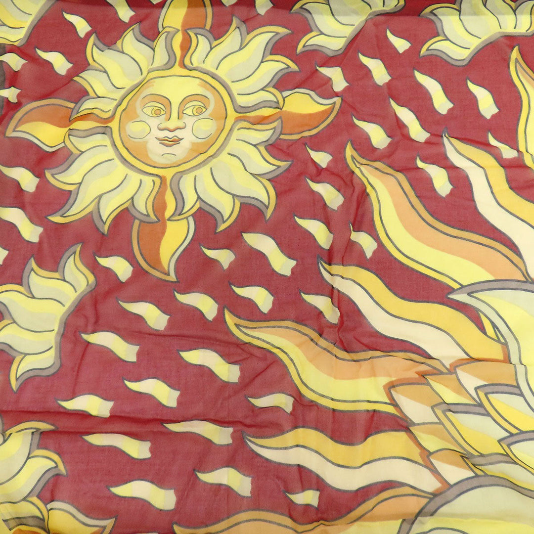 HERMES Stall cotton Brown Sun pattern large scarf Women Used Authentic