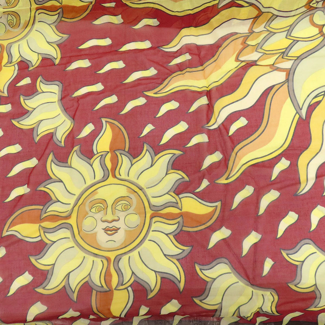 HERMES Stall cotton Brown Sun pattern large scarf Women Used Authentic
