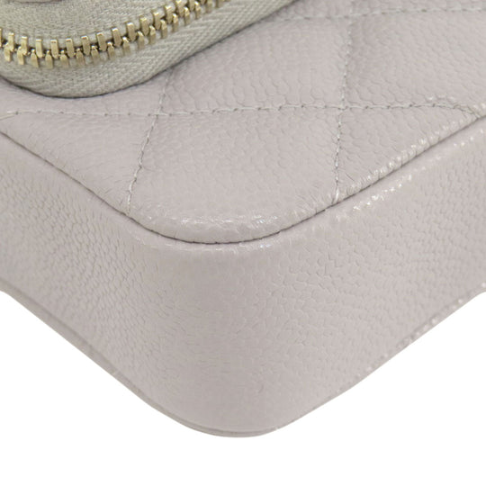 CHANEL Shoulder Bag Grained Calfskin Skin gray Matelasse Gold Metal