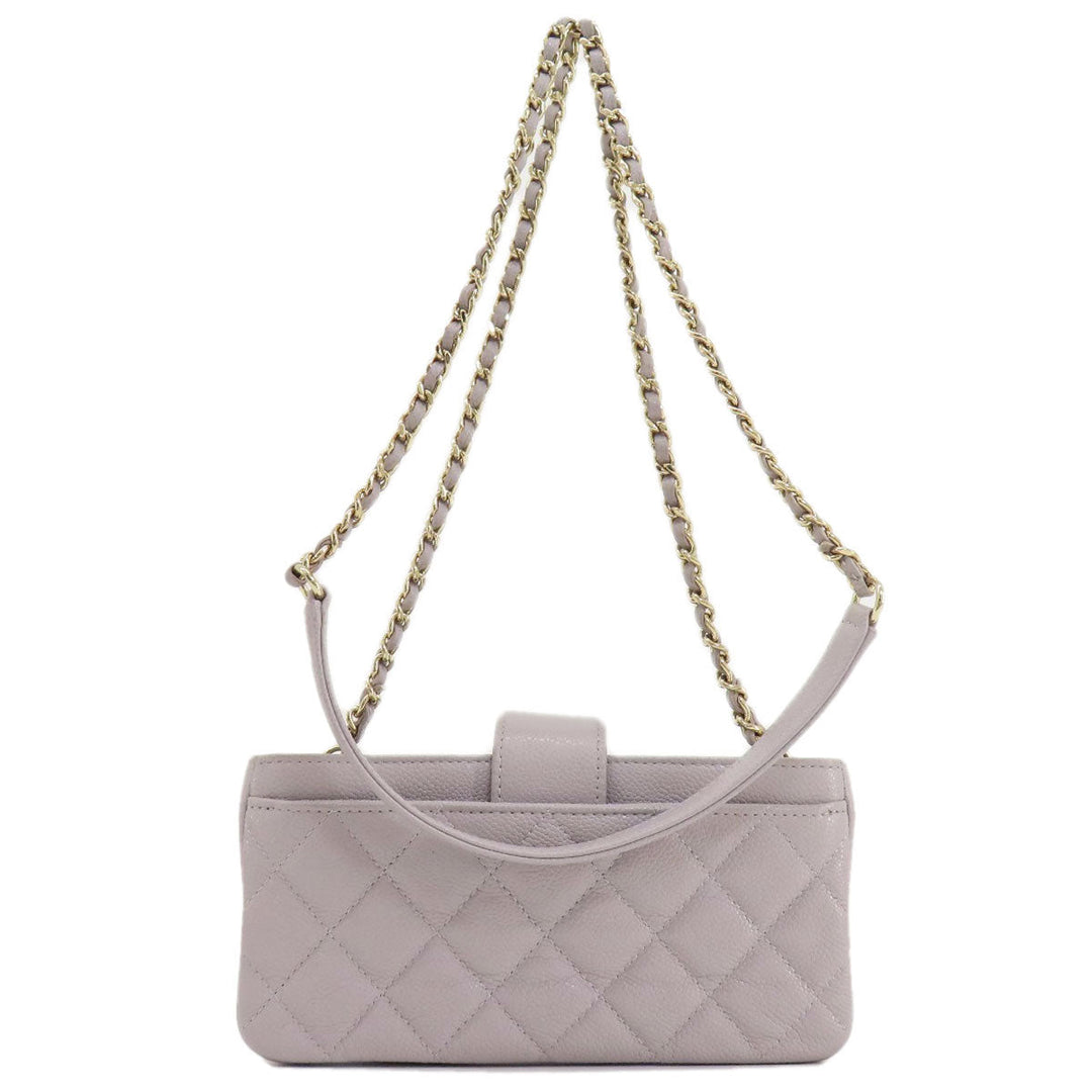 CHANEL Shoulder Bag Grained Calfskin Skin gray Matelasse Gold Metal