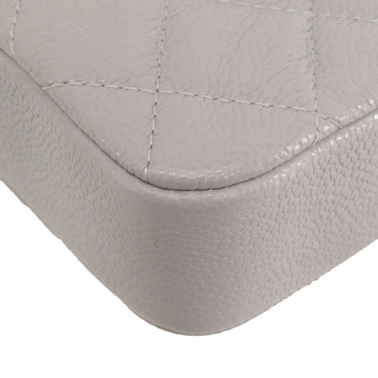 CHANEL Shoulder Bag Grained Calfskin Skin gray Matelasse Gold Metal