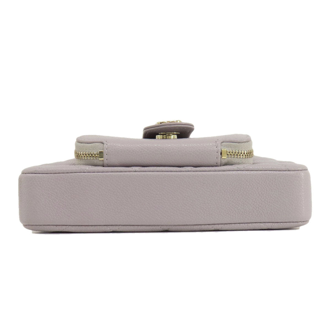 CHANEL Shoulder Bag Grained Calfskin Skin gray Matelasse Gold Metal