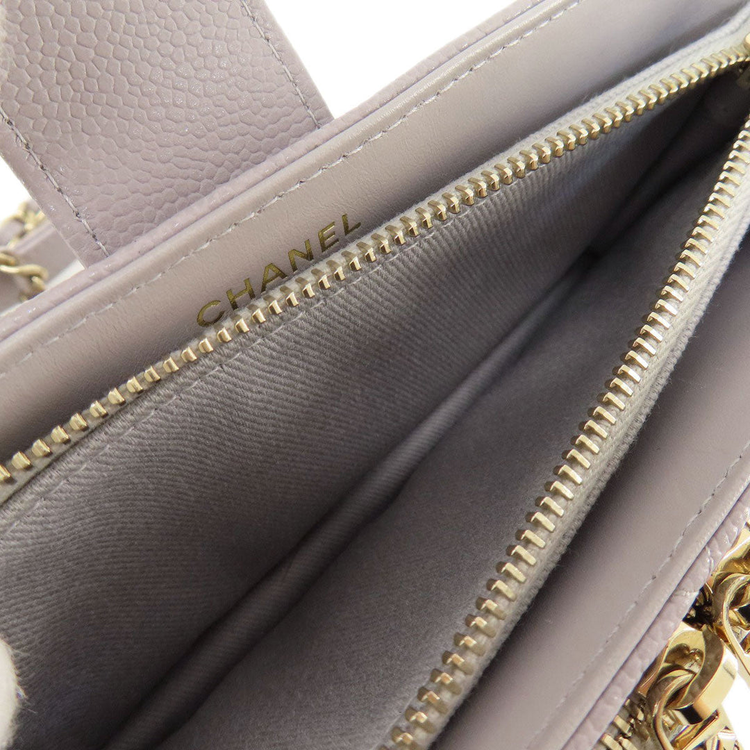 CHANEL Shoulder Bag Grained Calfskin Skin gray Matelasse Gold Metal