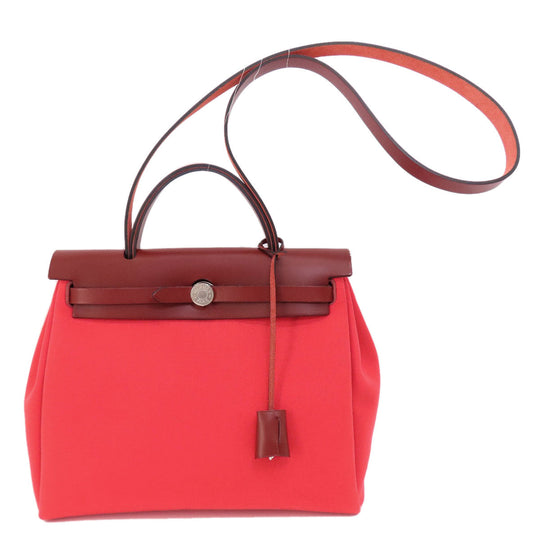 HERMES Handbag Towar Officche Red Herbag Zip PM Red SilverMetal Women Used Authentic