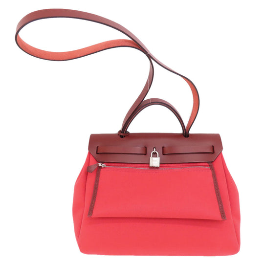 HERMES Handbag Towar Officche Red Herbag Zip PM Red SilverMetal Women Used Authentic