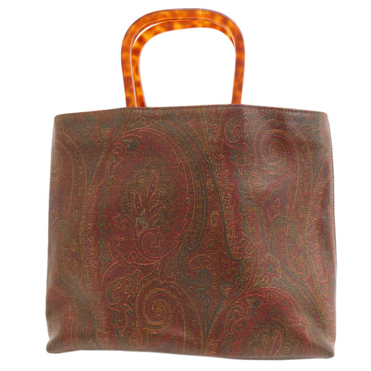 ETRO Handbag PVC Brown Paisley Pattern Women Used Authentic