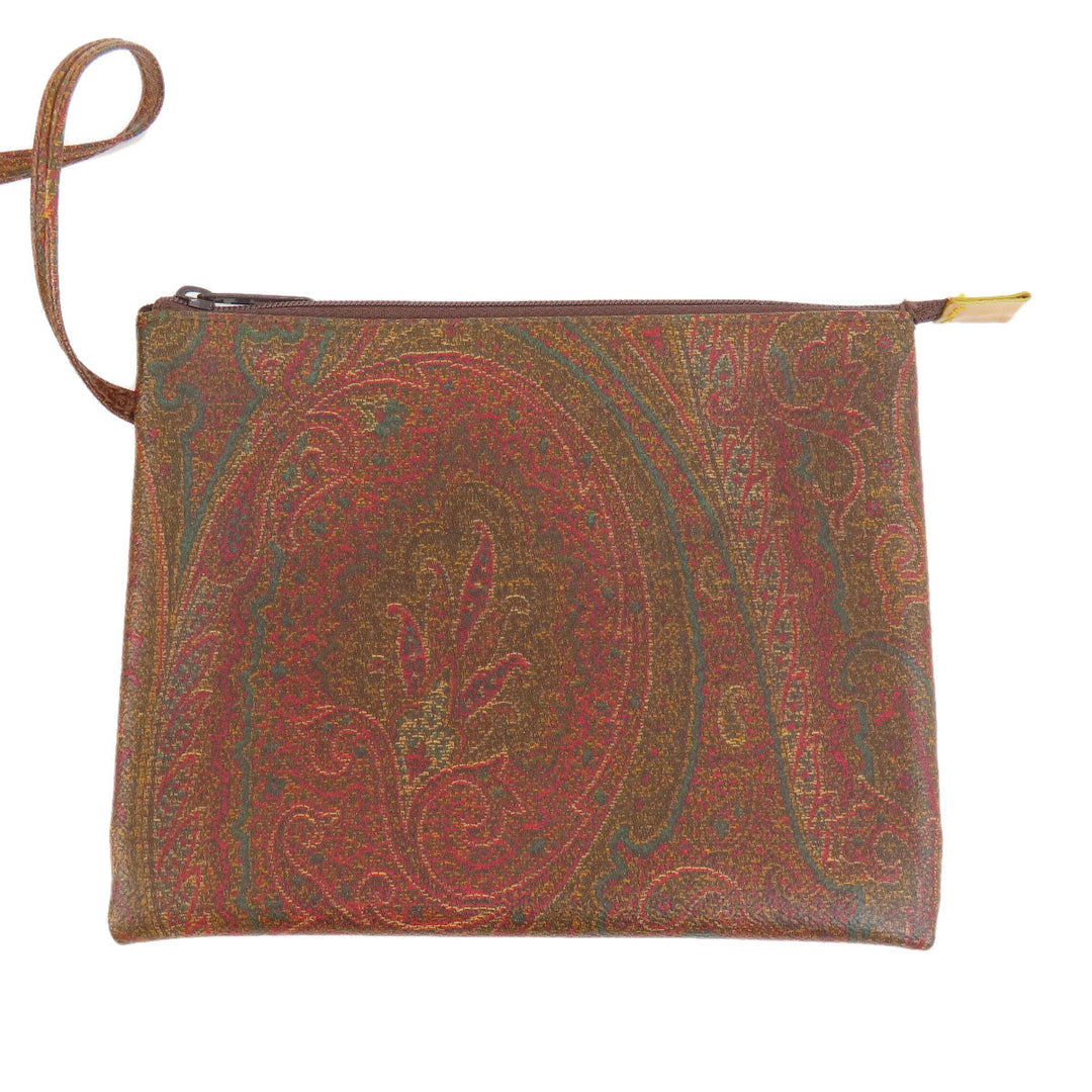 ETRO Handbag PVC Brown Paisley Pattern Women Used Authentic