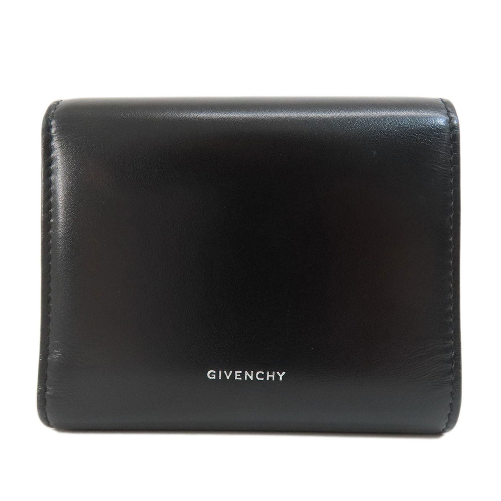 Givenchy Bifold Wallet leather black logo Women Used Authentic