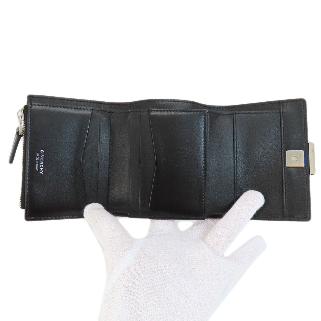 Givenchy Bifold Wallet leather black logo Women Used Authentic