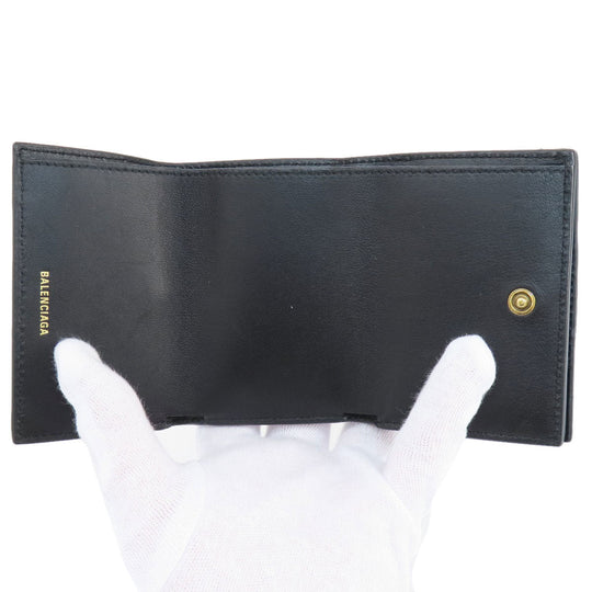 BALENCIAGA Bifold Wallet 717790 leather black BB Monogram Mini Wallet mens(Unisex) Used Authentic