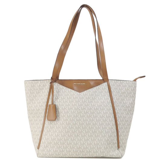 MICHAEL KORS Tote Bag PVC white MK signature Women Used Authentic