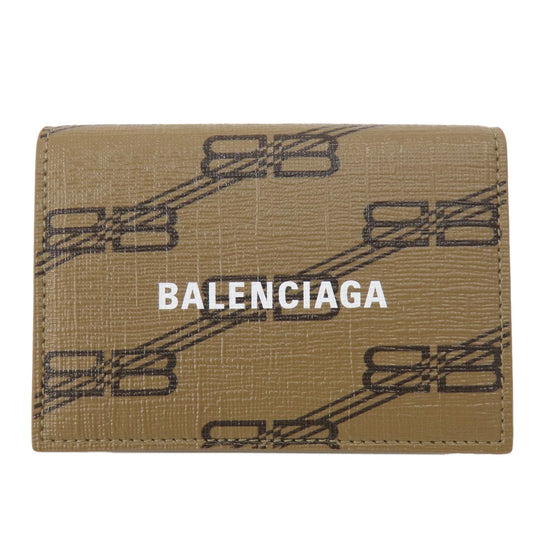 BALENCIAGA Bifold Wallet 594312 leather Brown Tri-fold Wallet BB pattern mens(Unisex) Used Authentic