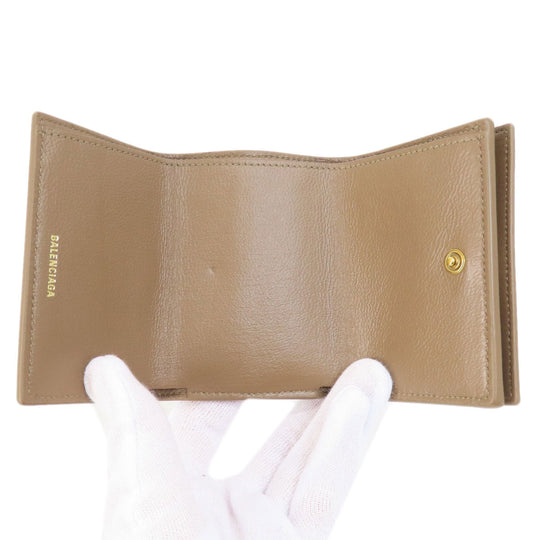 BALENCIAGA Bifold Wallet 594312 leather Brown Tri-fold Wallet BB pattern mens(Unisex) Used Authentic