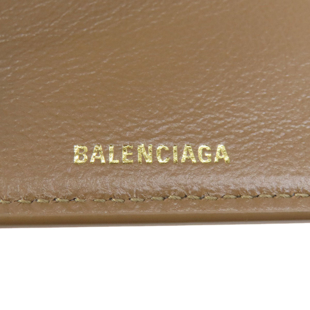 BALENCIAGA Bifold Wallet 594312 leather Brown Tri-fold Wallet BB pattern mens(Unisex) Used Authentic