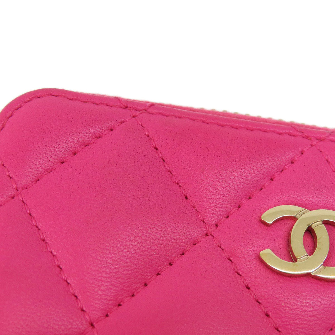 CHANEL Coin case lambskin pink Matrasse Women Used Authentic