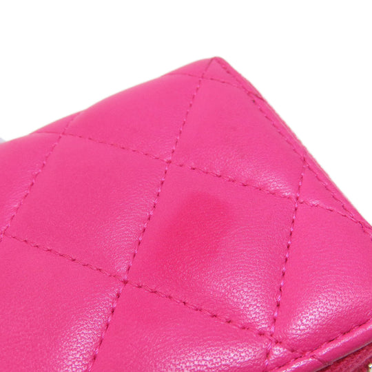 CHANEL Coin case lambskin pink Matrasse Women Used Authentic
