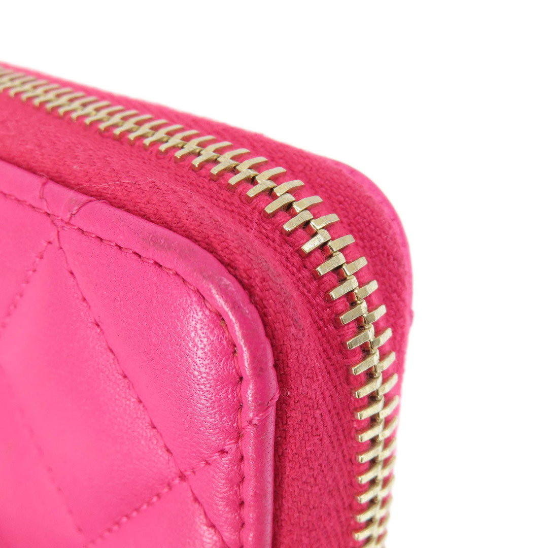 CHANEL Coin case lambskin pink Matrasse Women Used Authentic