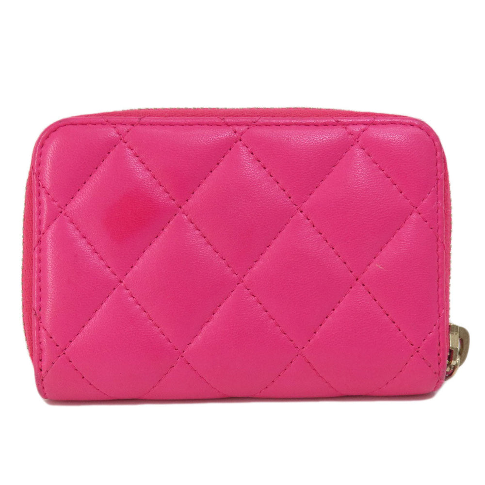 CHANEL Coin case lambskin pink Matrasse Women Used Authentic