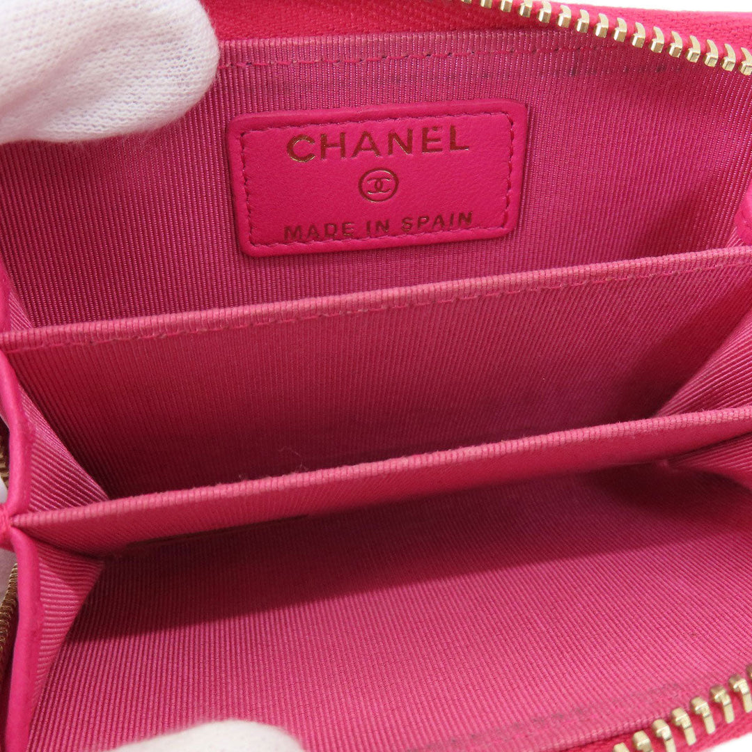 CHANEL Coin case lambskin pink Matrasse Women Used Authentic