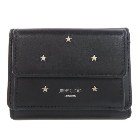 JIMMY CHOO Bifold Wallet leather black Star motif Women Used Authentic