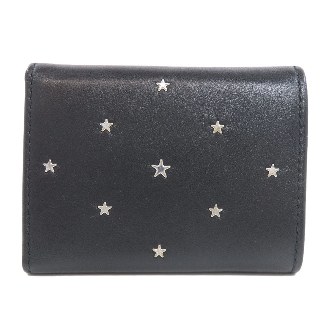 JIMMY CHOO Bifold Wallet leather black Star motif Women Used Authentic