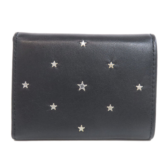 JIMMY CHOO Bifold Wallet leather black Star motif Women Used Authentic
