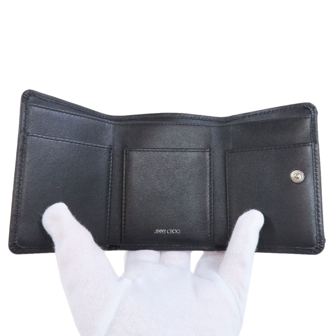 JIMMY CHOO Bifold Wallet leather black Star motif Women Used Authentic