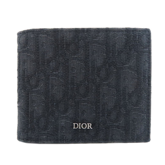 Christian Dior Bifold Wallet canvas black Oblique Wallet with Coin Case mens Used Authentic