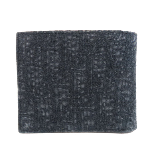 Christian Dior Bifold Wallet canvas black Oblique Wallet with Coin Case mens Used Authentic