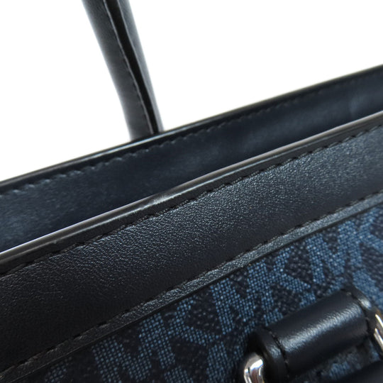 MICHAEL KORS Tote Bag PVC Navy MK Signature 2WAY Women Used Authentic