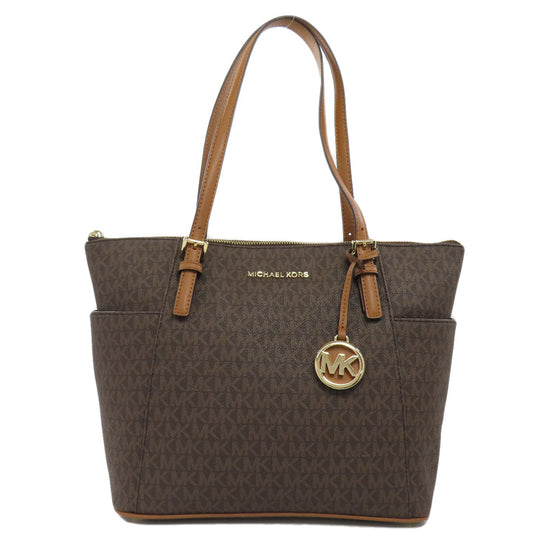 MICHAEL KORS Tote Bag PVC Brown MK signature Women Used Authentic