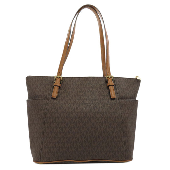 MICHAEL KORS Tote Bag PVC Brown MK signature Women Used Authentic