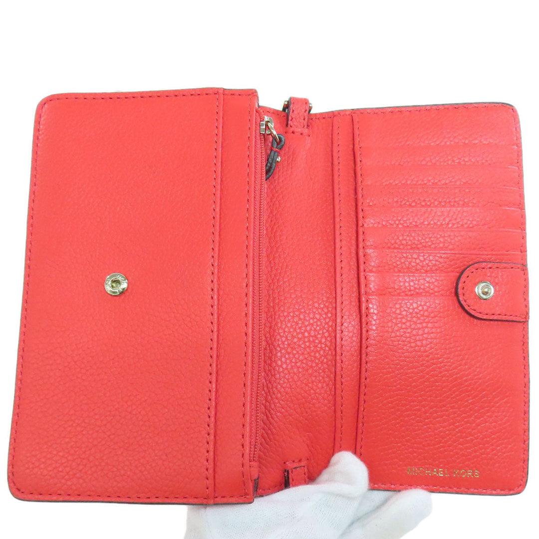 MICHAEL KORS Long Wallet Purse leather Red Shoulder wallet Women Used Authentic