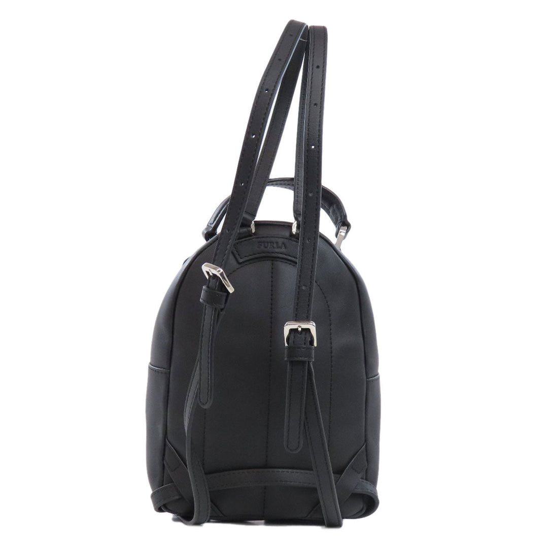 Furla Backpack leather black logo Women Used Authentic