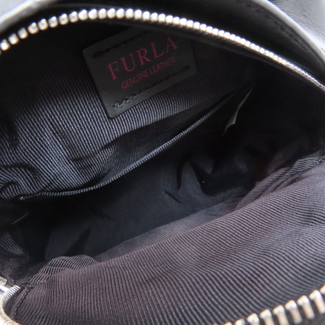 Furla Backpack leather black logo Women Used Authentic