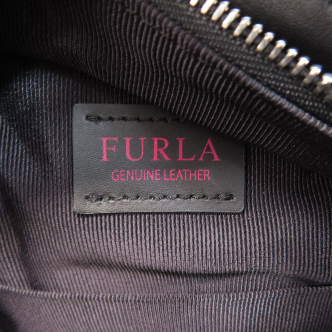 Furla Backpack leather black logo Women Used Authentic