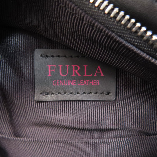 Furla Backpack leather black logo Women Used Authentic